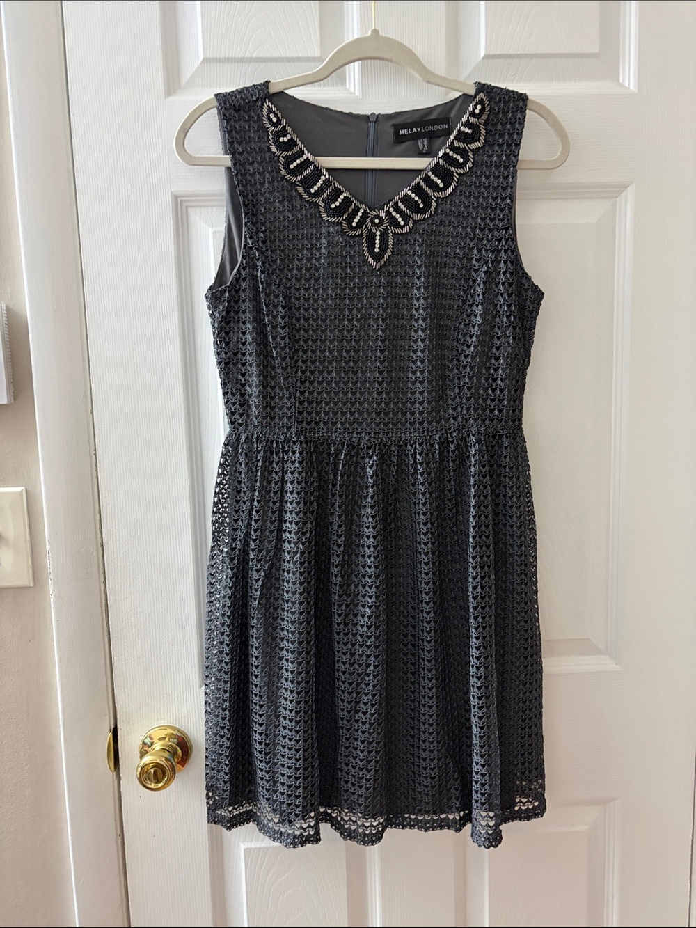 MELAY LONDON Black Crochet Beaded Neckline Dress